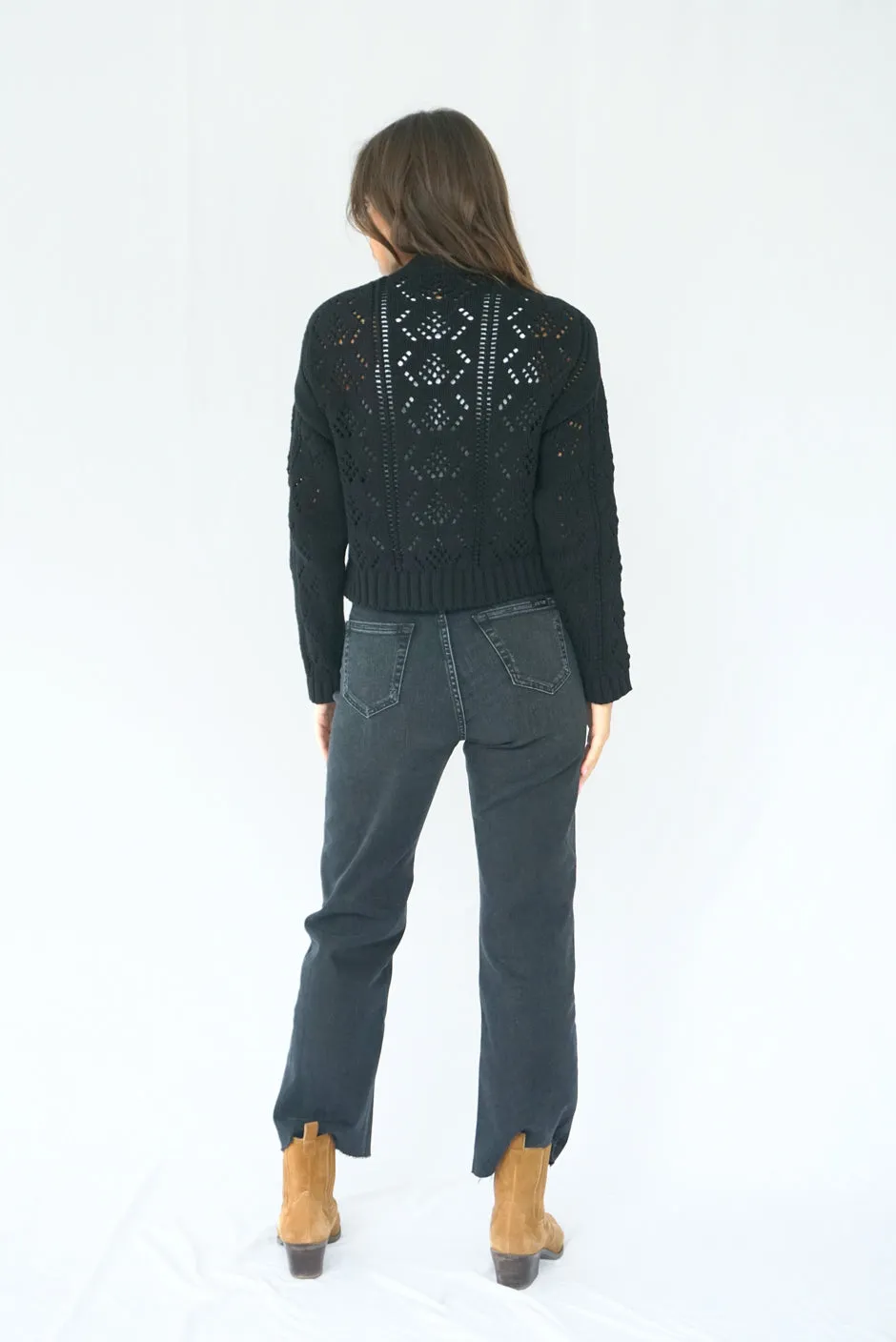 Diana Pointelle Cardigan in Black