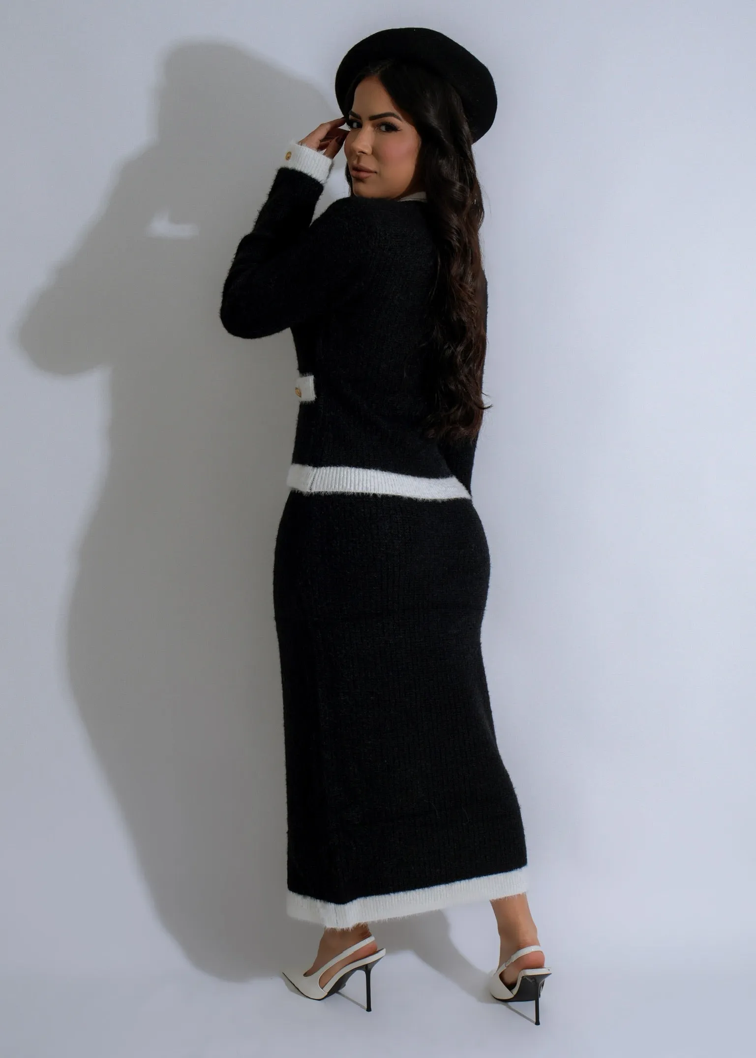 Ebon Elegance Knit Skirt Set Black