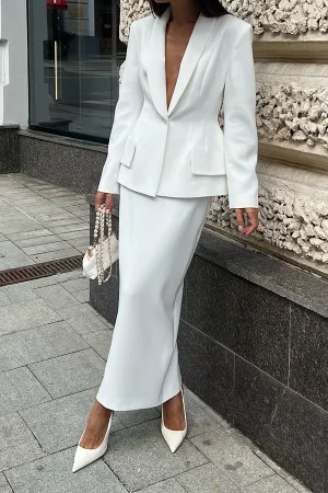 Elegant Shawl Collar Blazer & Skirt Set