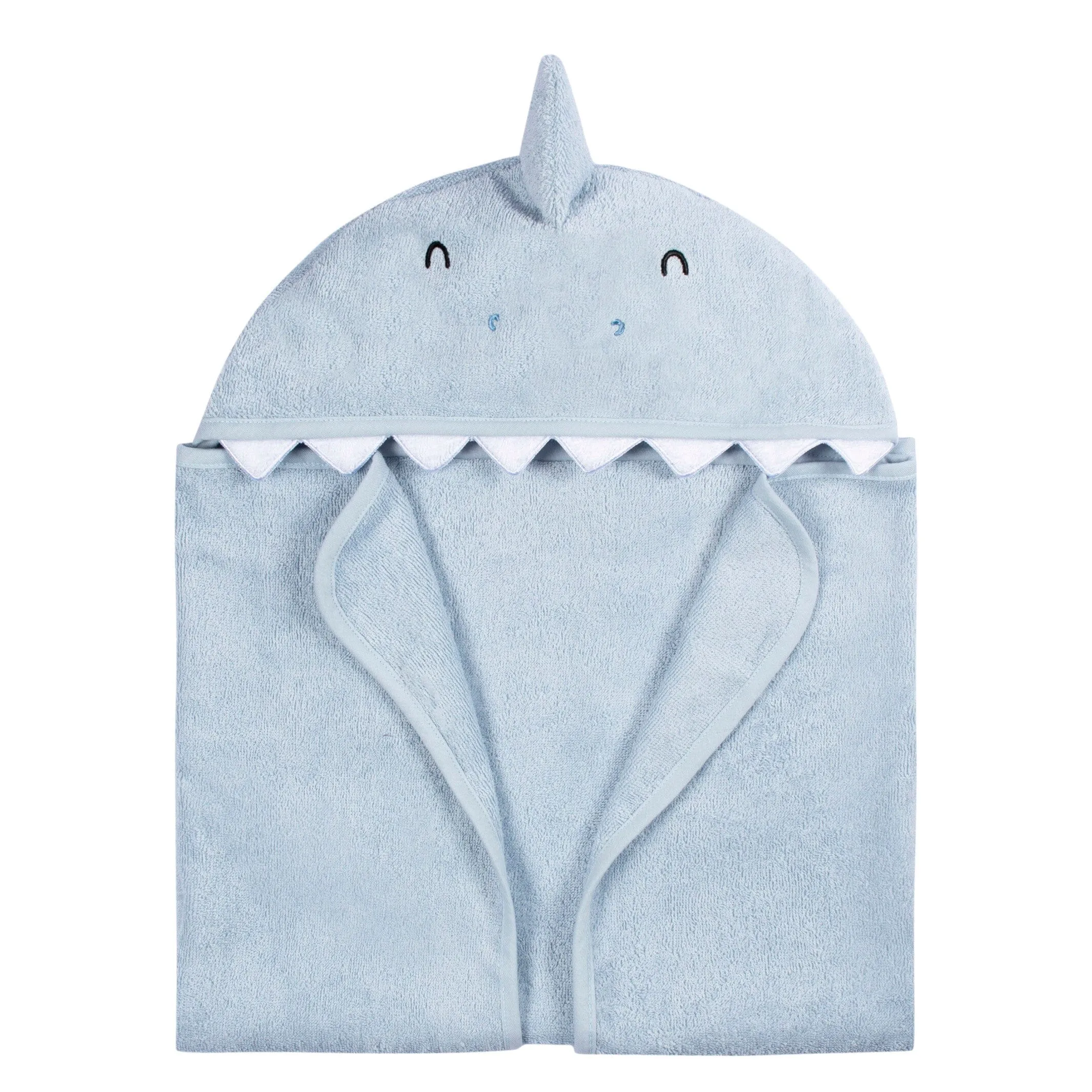 Embroidered 4-Piece Baby Boys Blue Shark Towel & Washcloths Set