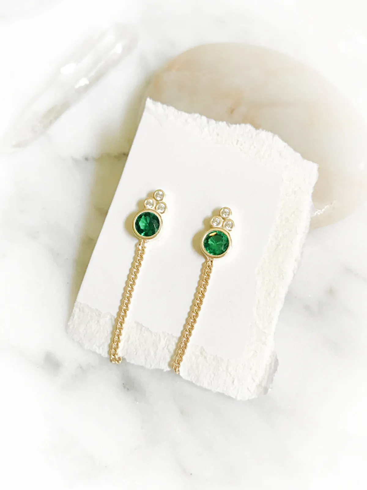 Emerald Green CZ Chain Back Posts