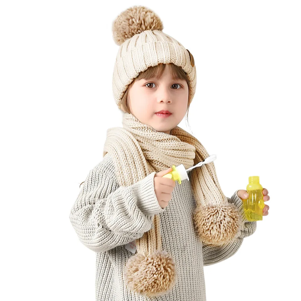 FURTALK Child Winter Yarn Pom Pom Hat Scarf Set HTWL029