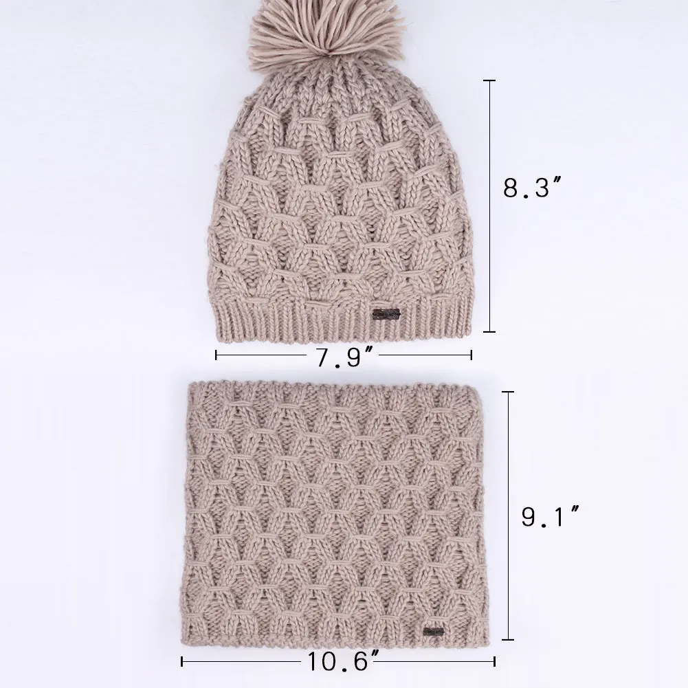 FURTALK Kids Winter Yarn Pom Pom Hat Scarf Set Diamond Pattern Drop Shipping SFFW032