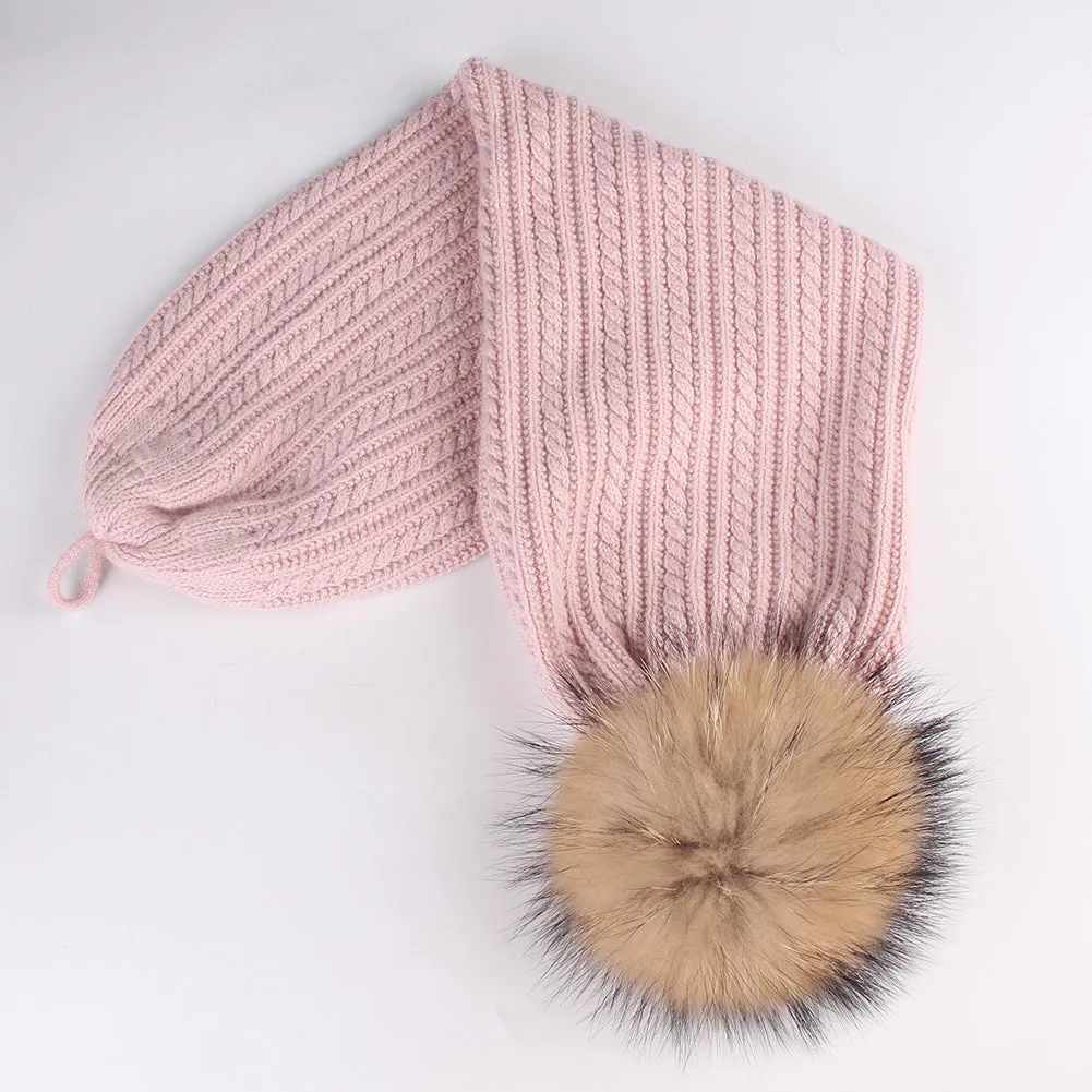 FURTALK Winter Women Real Fur Pom Pom  Hat and ScarfDrop Shipping AD003