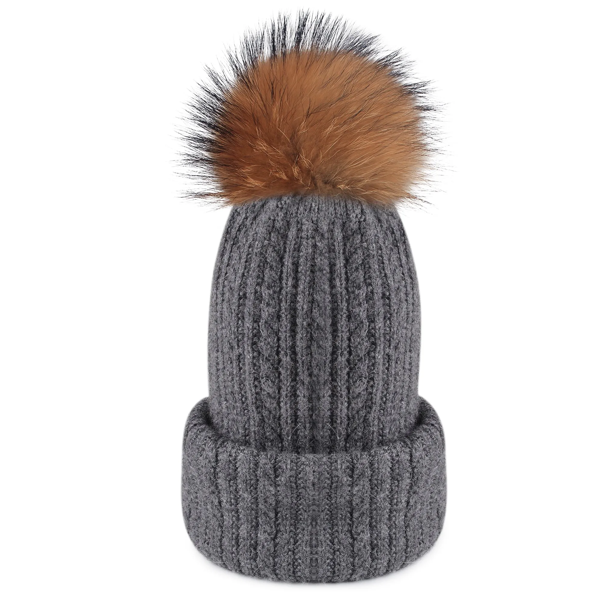 FURTALK Winter Women Real Fur Pom Pom  Hat and ScarfDrop Shipping AD003