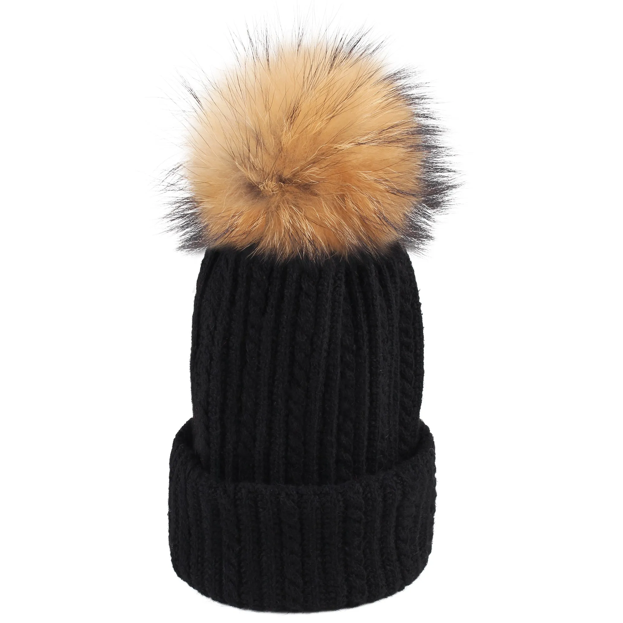 FURTALK Winter Women Real Fur Pom Pom  Hat and ScarfDrop Shipping AD003