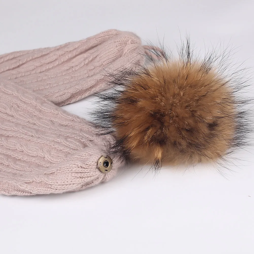 FURTALK Winter Women Real Fur Pom Pom  Hat and ScarfDrop Shipping AD003