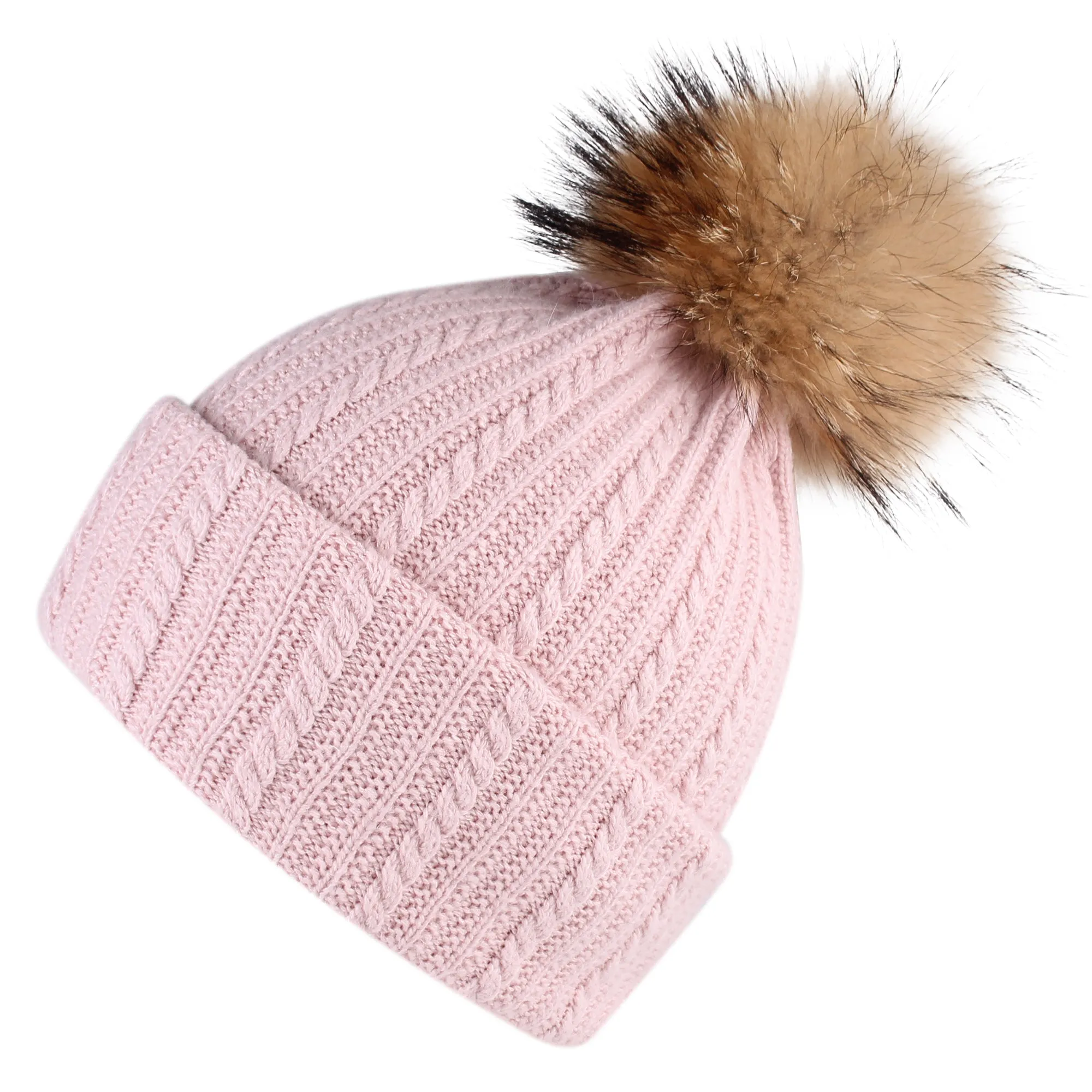 FURTALK Winter Women Real Fur Pom Pom  Hat and ScarfDrop Shipping AD003