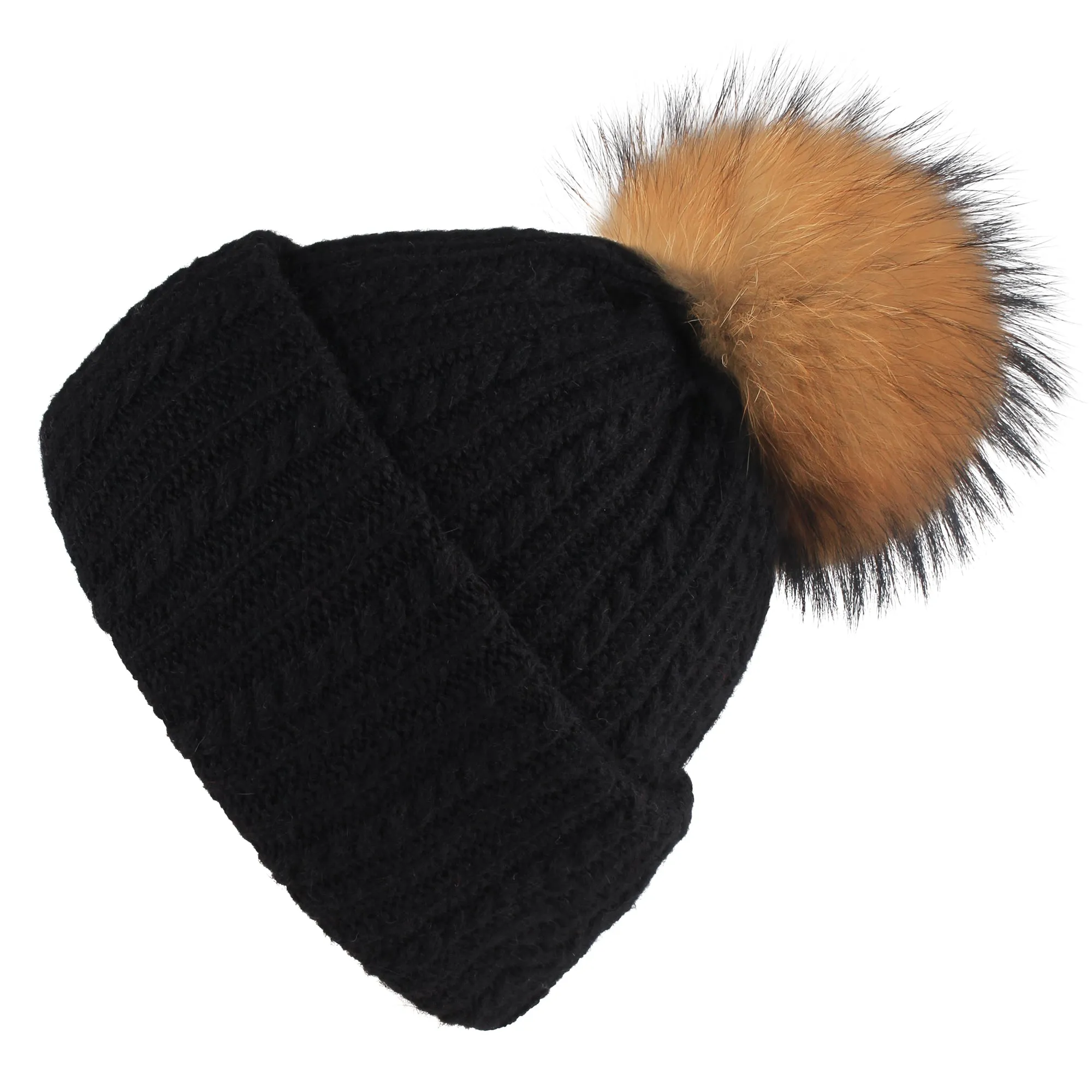 FURTALK Winter Women Real Fur Pom Pom  Hat and ScarfDrop Shipping AD003