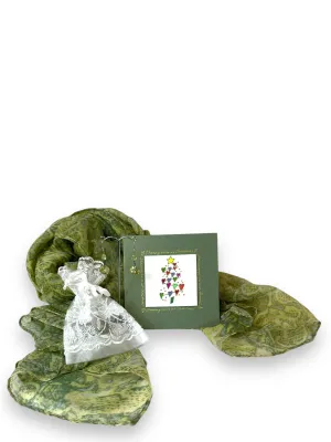 🎄Gift Pack - Leaf Green Scarf   Crystal Drop Earrings   Card