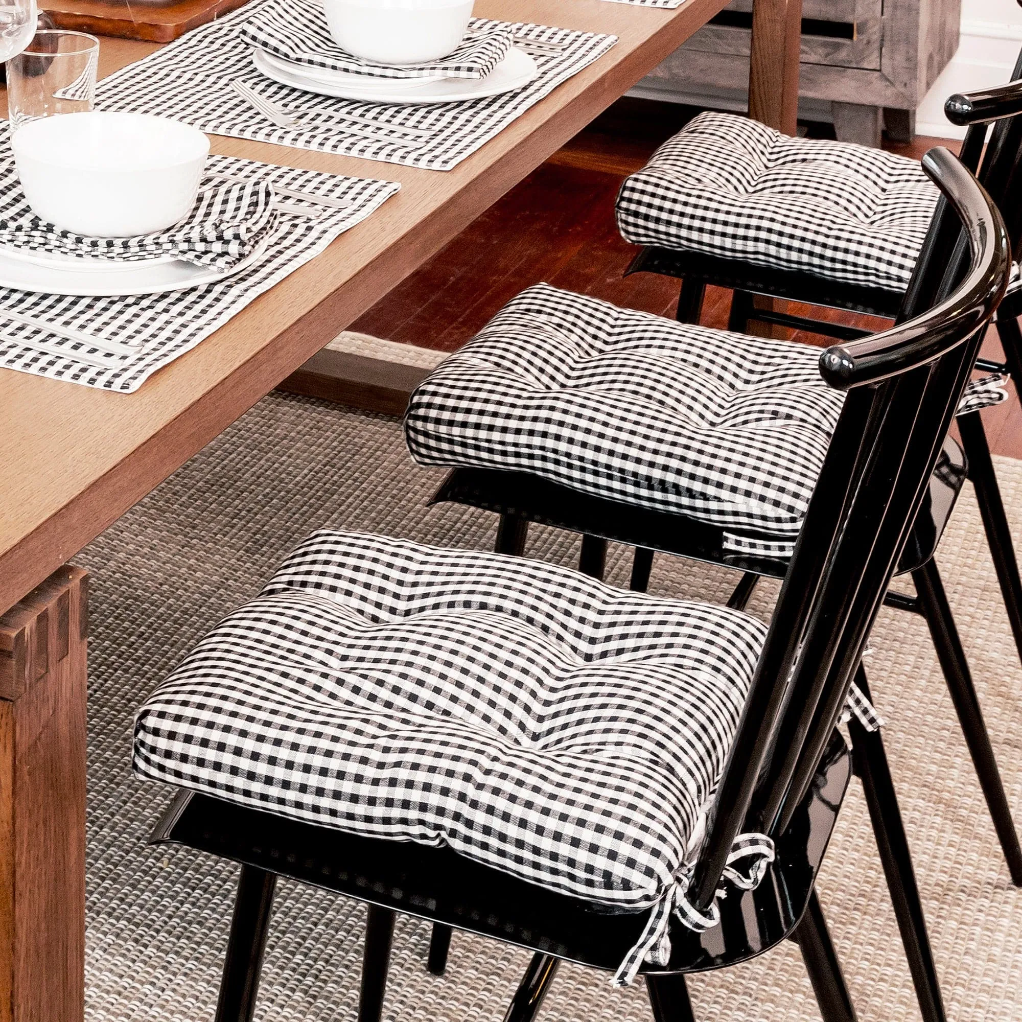 Gingham Check Yarn Dyed Chair Pad 2-Pack Set