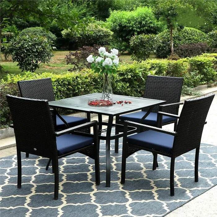 Giordano Outdoor Patio Dining Set 4 Chairs and 1 Table (Black)