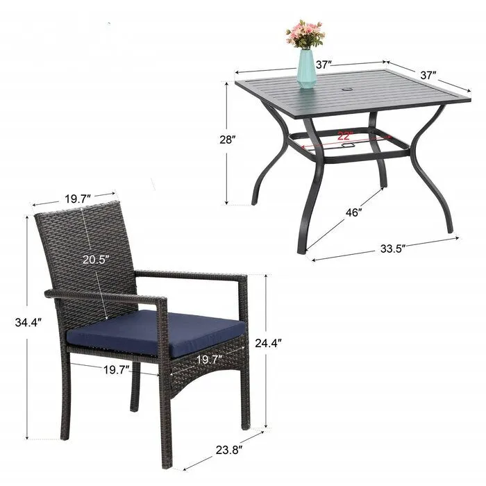 Giordano Outdoor Patio Dining Set 4 Chairs and 1 Table (Black)