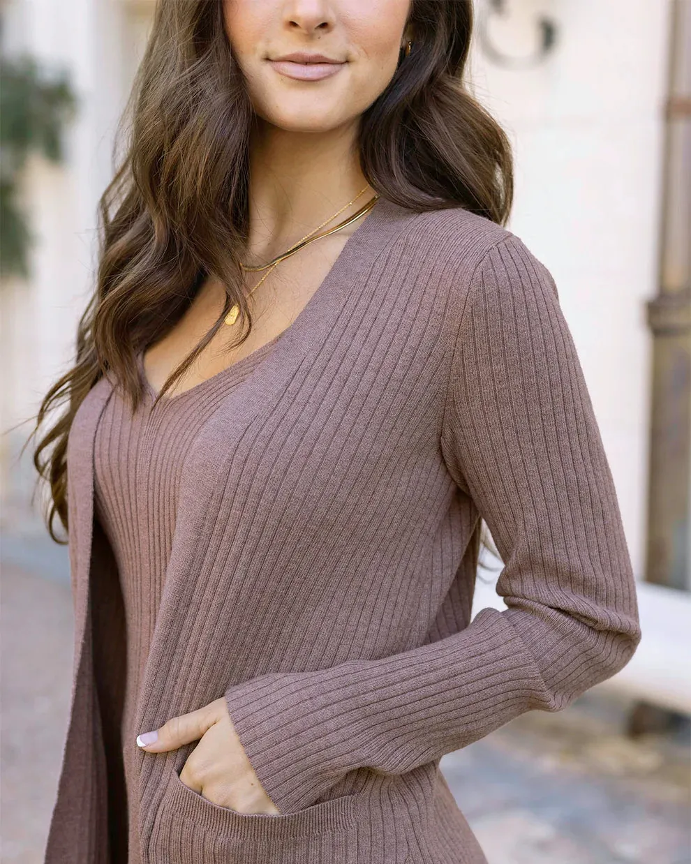 Grace & Lace Ribbed Knit Cardigan - Latte