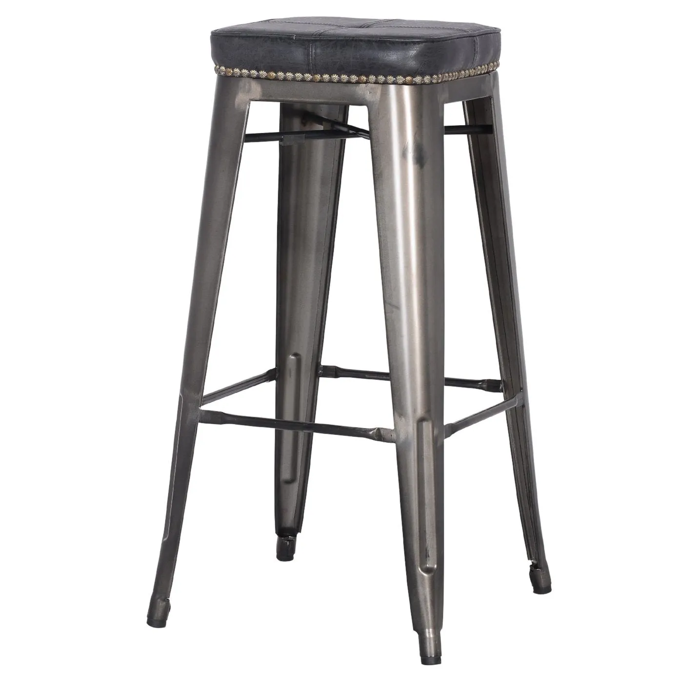 Grand Metal Padded Bar Stool- Set of 4 VINTAGE BLACK