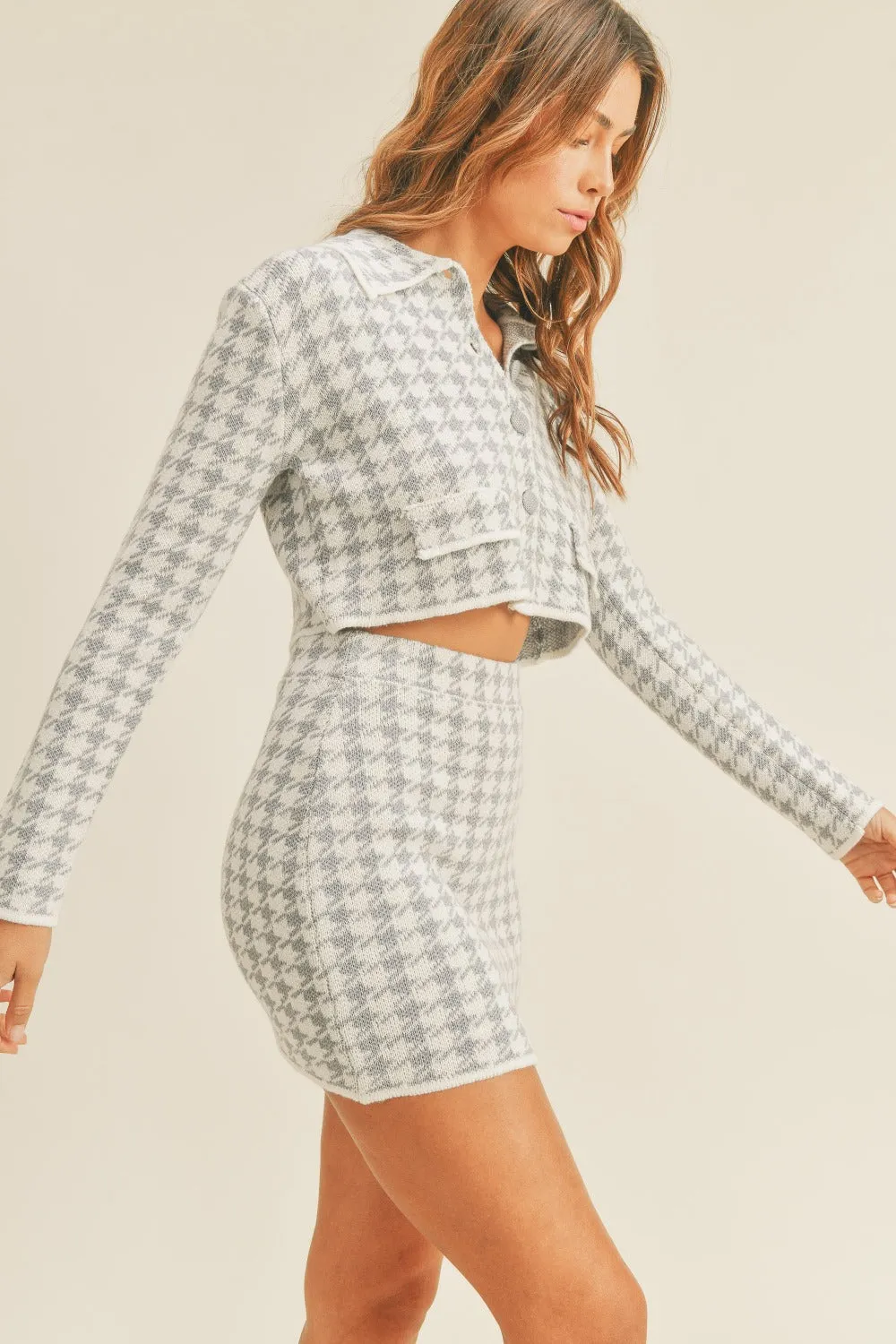 Hadley Houndstooth Knit Cardigan   Skirt Set