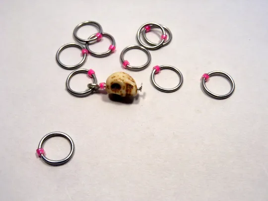 Handmade Snagless Stitch Markers ~ Neon Pink Skull ~ Set of 10