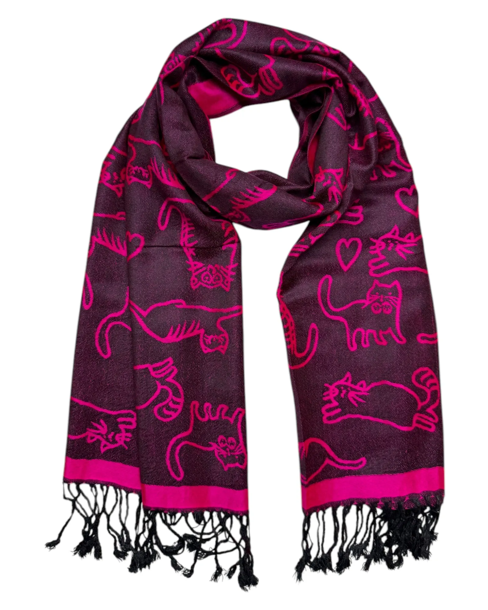 Hot Pink & Black Reversible Cat Rave Pashmina