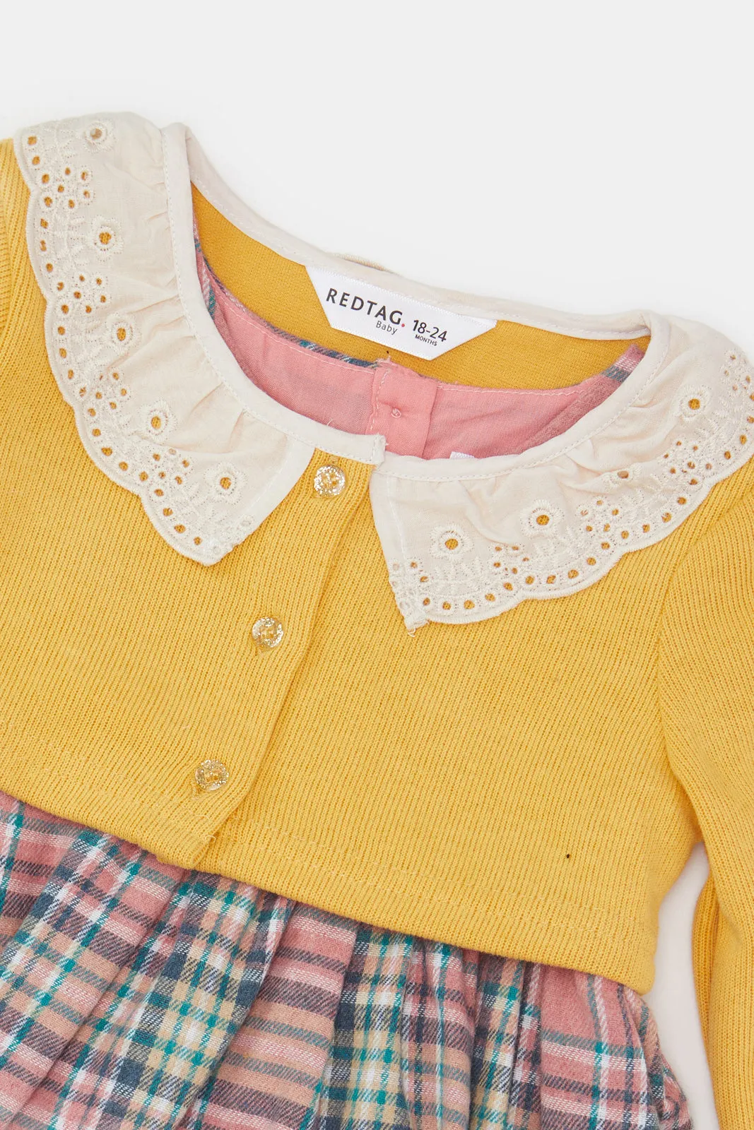 Infant Girls Pink And Mustard Dress With Cardigan (2 Piece)