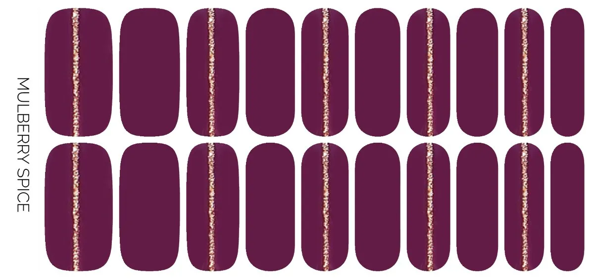 Ivy & Ash | Mulberry Spice | Deep Purple Gold Glitter Stripe Nail Wraps