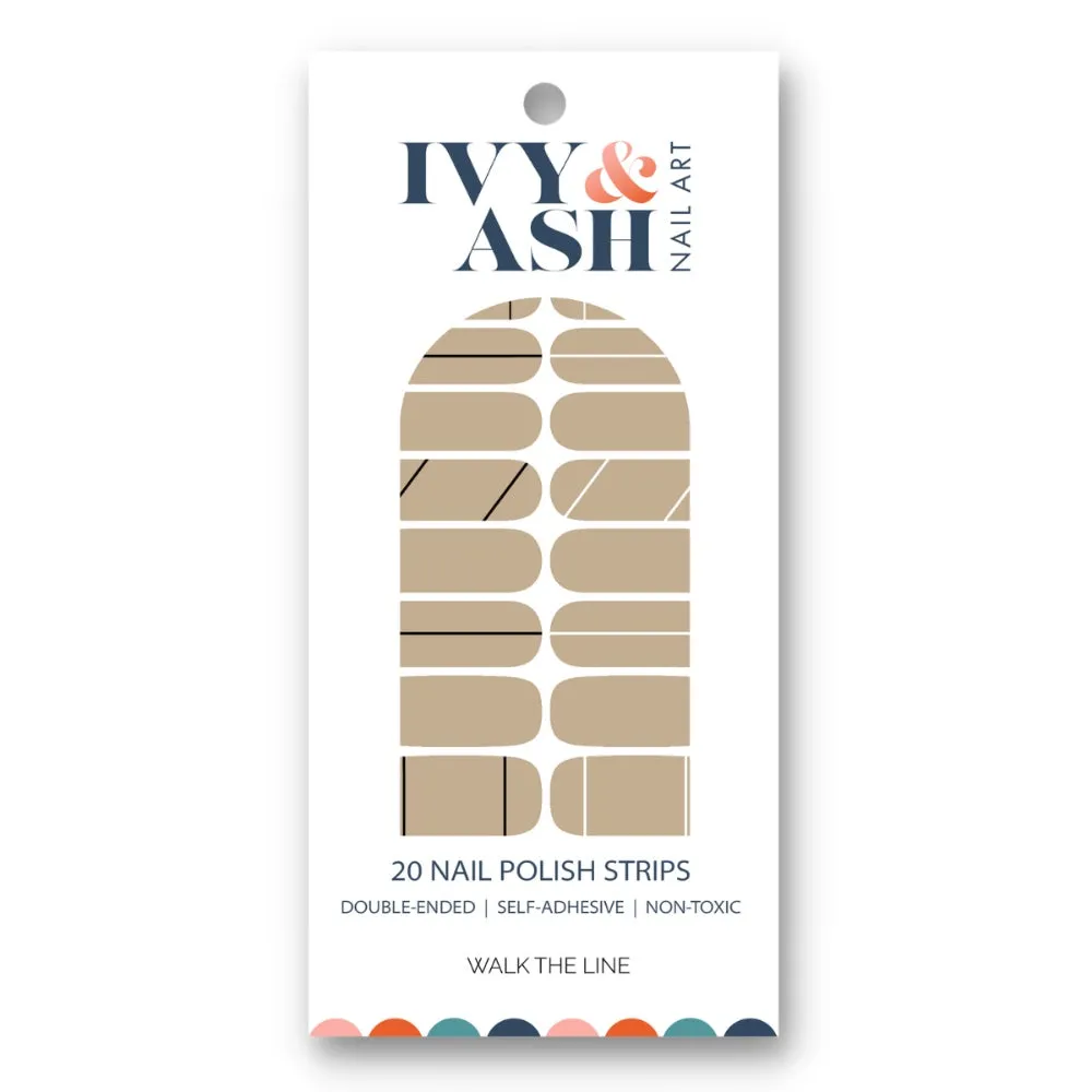 Ivy & Ash | Walk The Line | Neutral Beige Black & White Stripe Nail Wrap