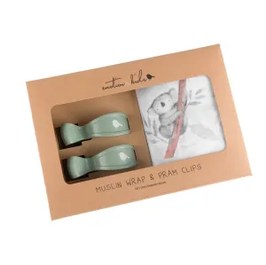 Koala Muslin Wrap & Sage Pram Clips Set