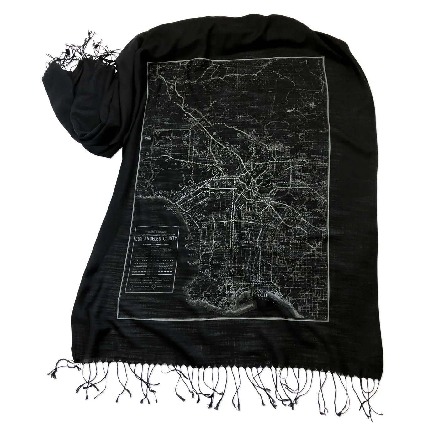 Los Angeles Map Scarf. Old California Map Linen-Weave Pashmina