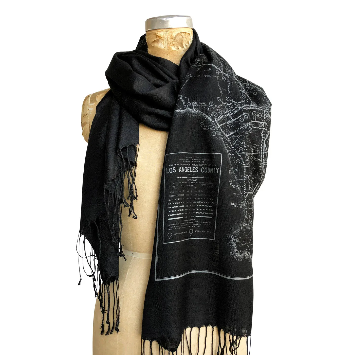 Los Angeles Map Scarf. Old California Map Linen-Weave Pashmina