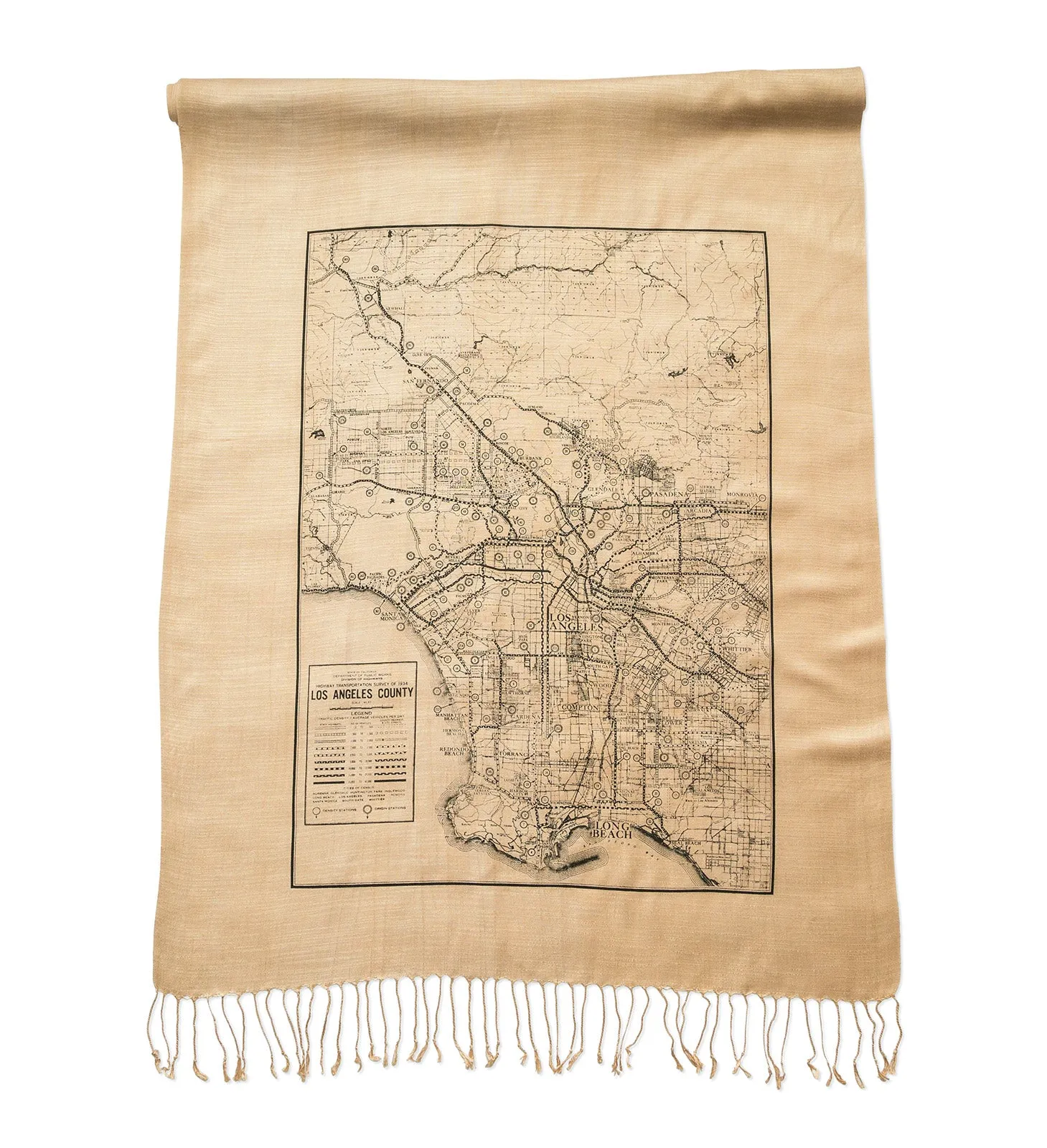 Los Angeles Map Scarf. Old California Map Linen-Weave Pashmina