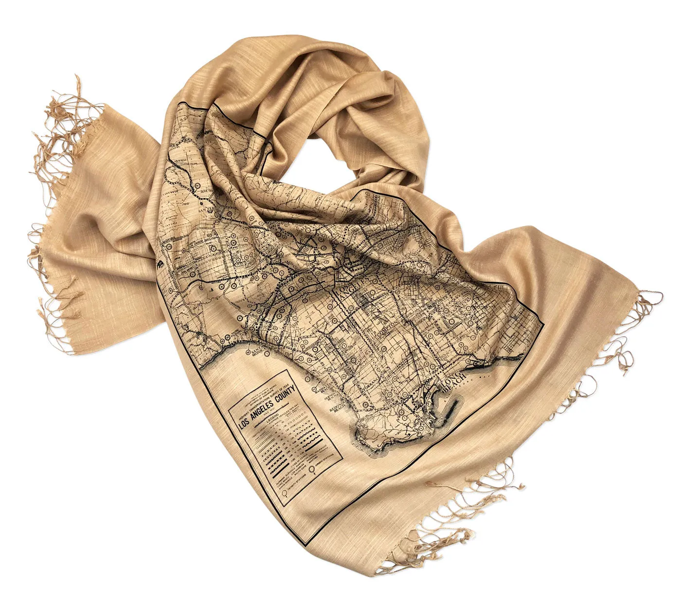 Los Angeles Map Scarf. Old California Map Linen-Weave Pashmina