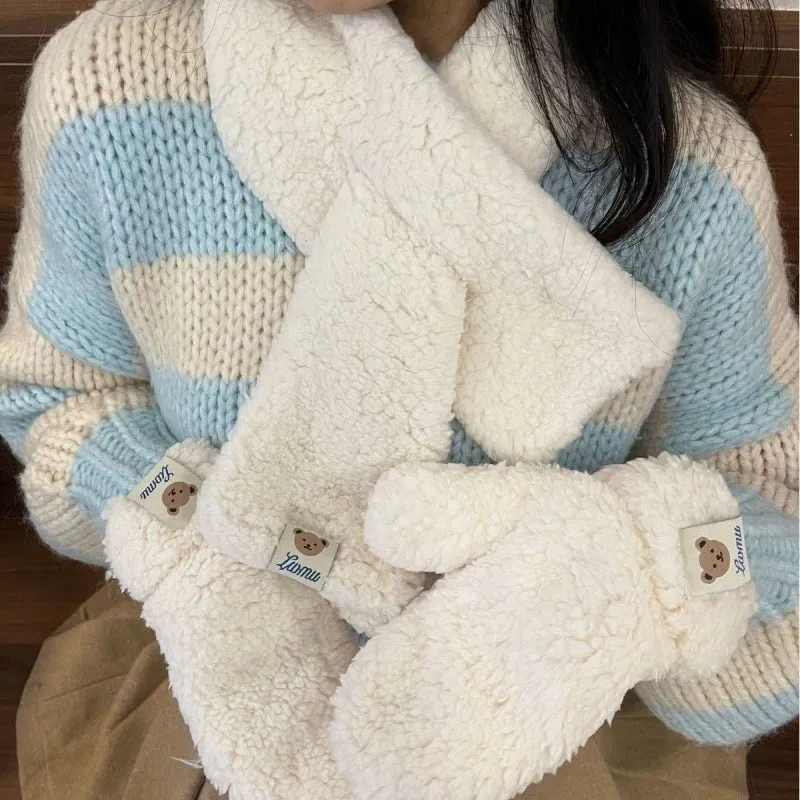 LovelyRLovely Women's Plush Gloves And Scarf