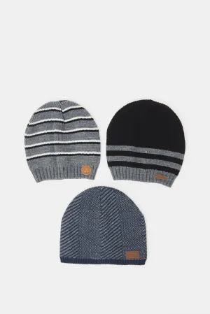 Men Assorted Knitted Cap Set (Pack Of 3)