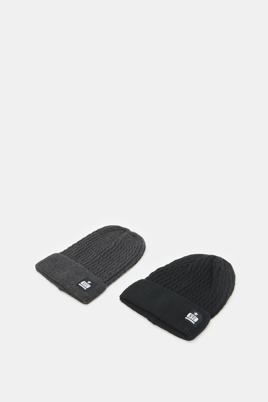 Men Black And Grey Knitted Cap Set (Pack Of 2)