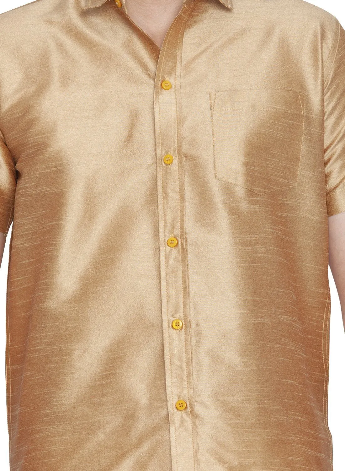 Men's Gold Cotton Silk Blend Shirt and Dhoti Set