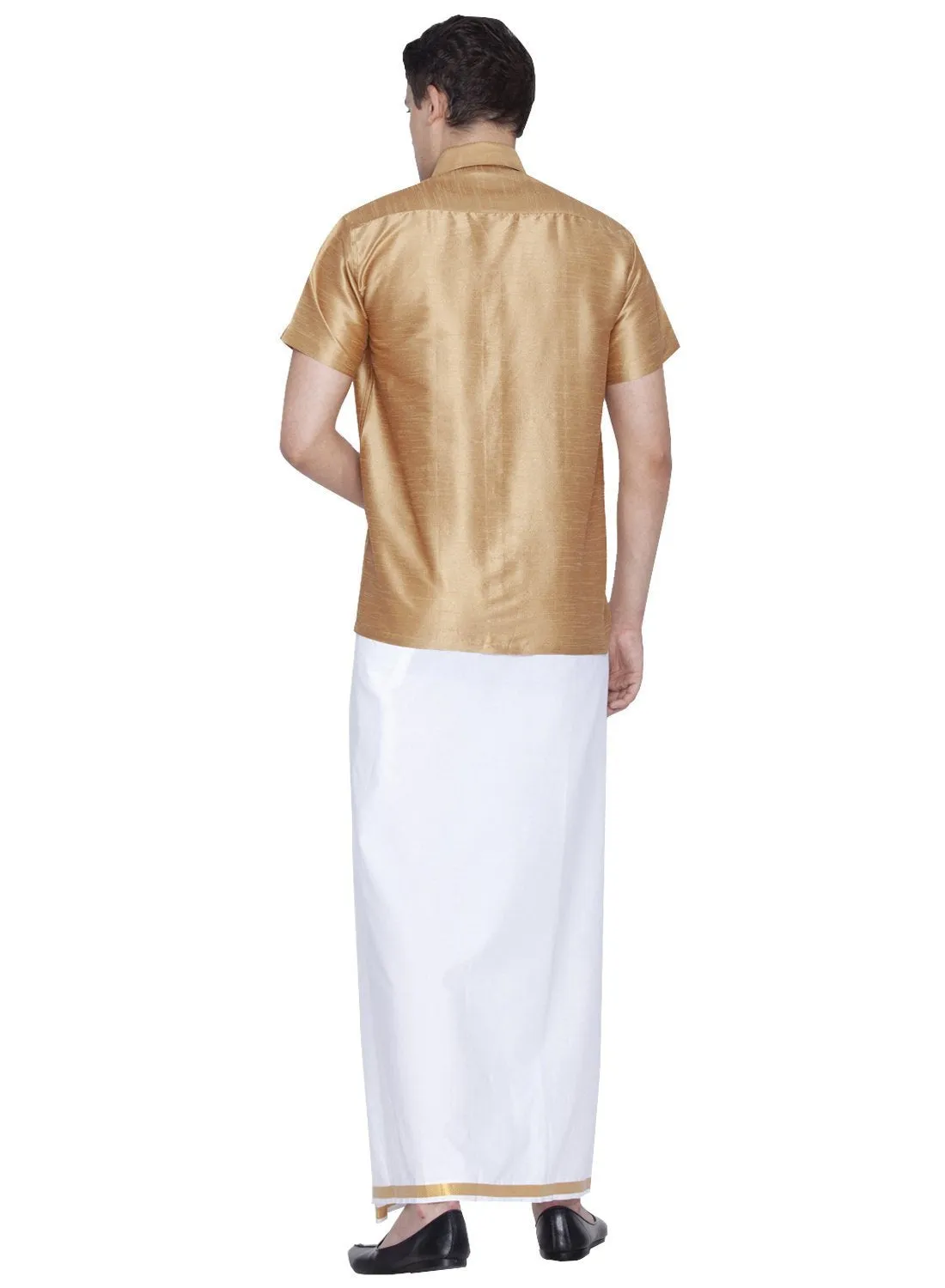 Men's Gold Cotton Silk Blend Shirt and Dhoti Set