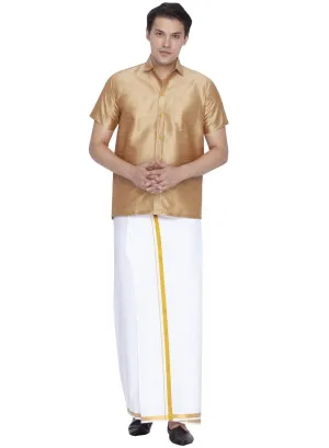 Men's Gold Cotton Silk Blend Shirt and Dhoti Set