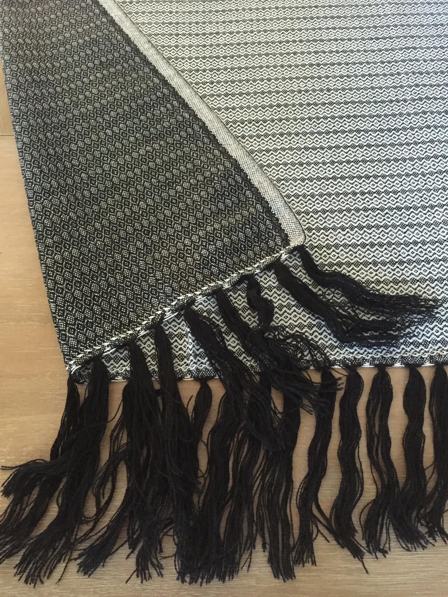 Mexican Rebozo Handwoven black and white with Fringes