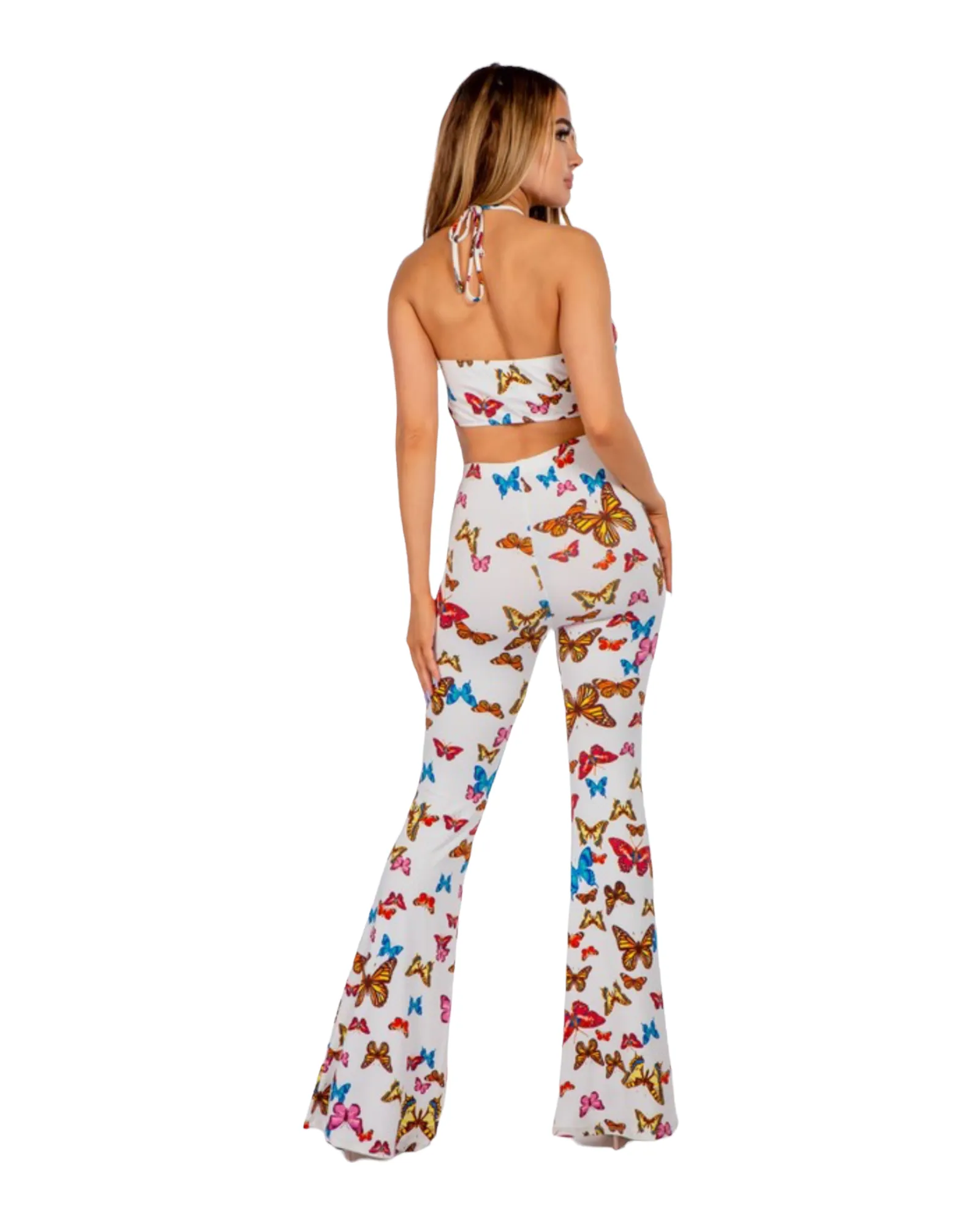 Mimi Butterfly Cross Top With Flare Pants Set