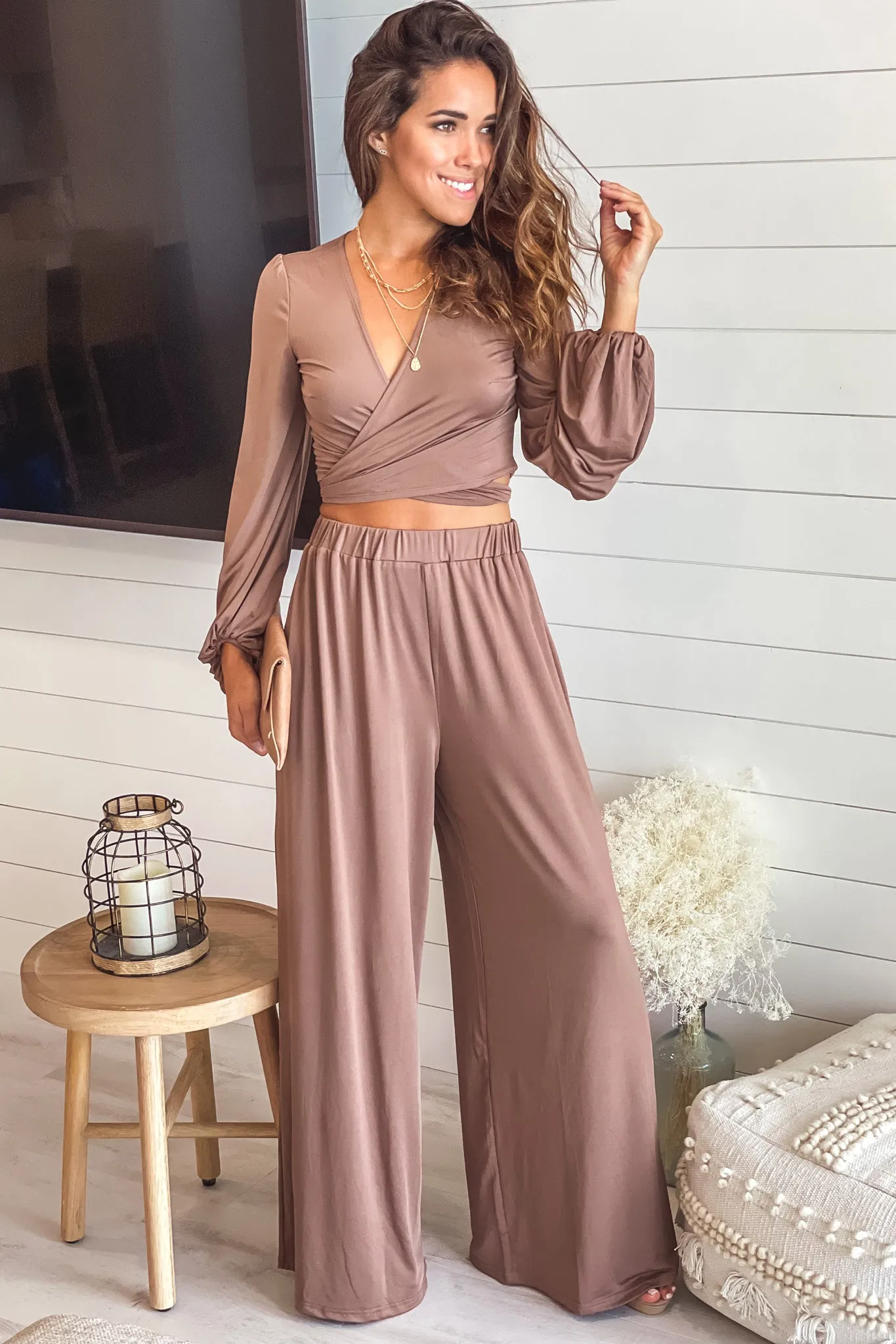 Mocha Long Sleeve Top and Pants Set