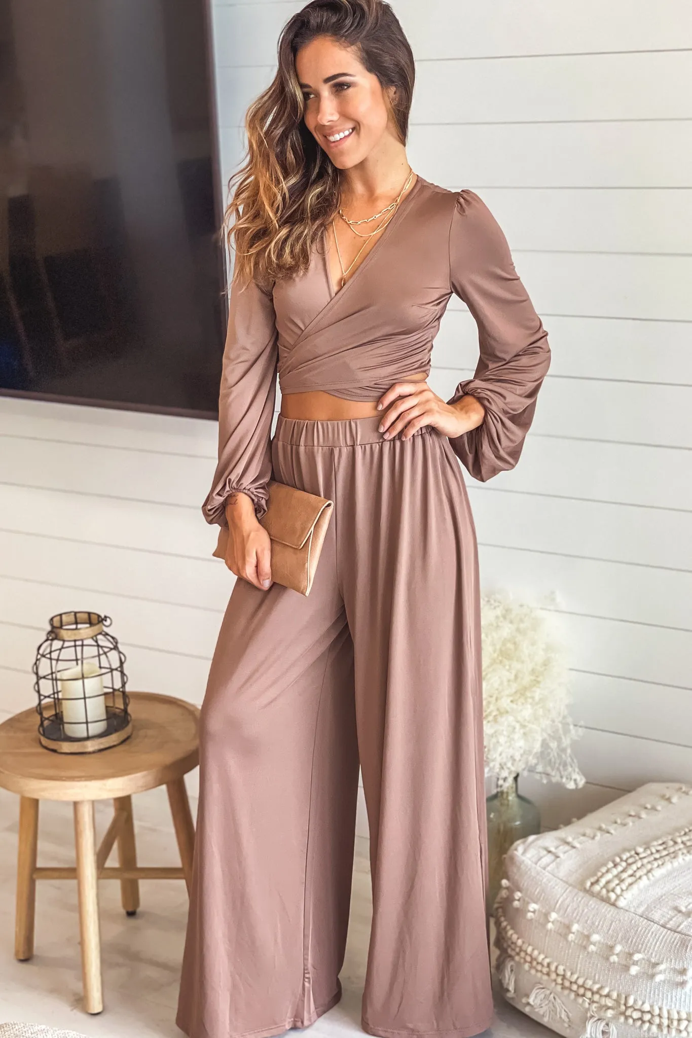 Mocha Long Sleeve Top and Pants Set