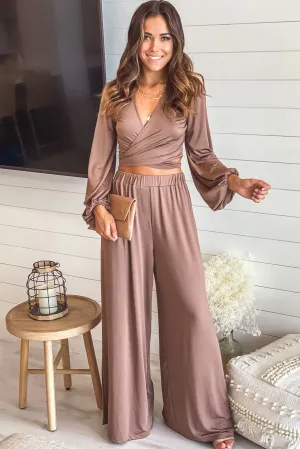 Mocha Long Sleeve Top and Pants Set