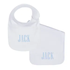 Monogram White Cotton Bib and Burp Cloth Set