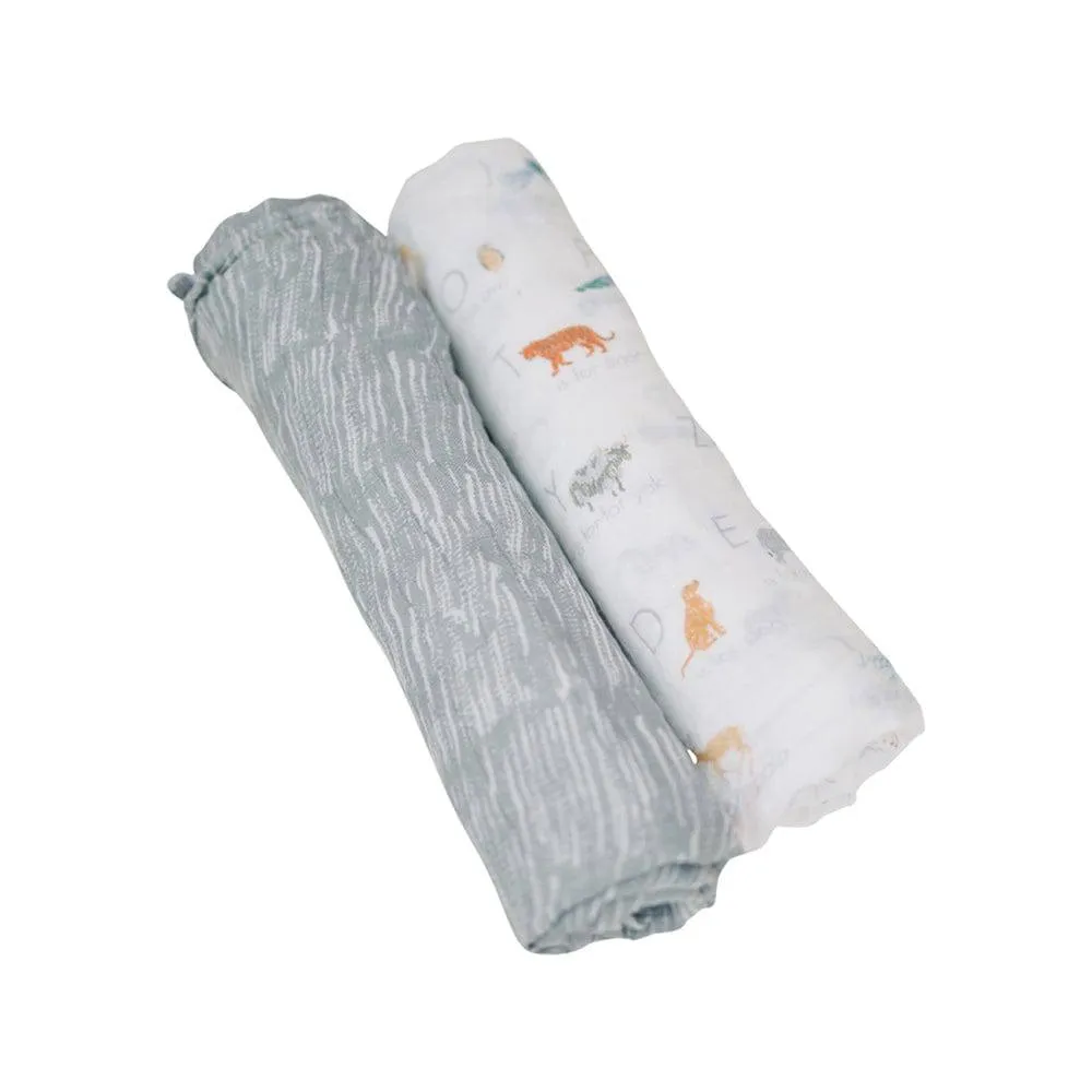 Muslin Swaddle Blanket Set Oh So Soft Animal Alphabet   Grey Crayon