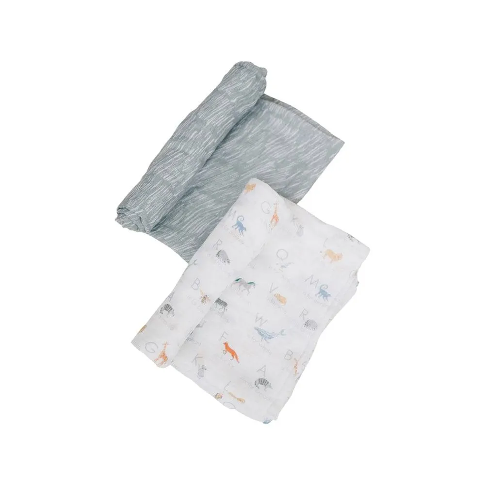 Muslin Swaddle Blanket Set Oh So Soft Animal Alphabet   Grey Crayon