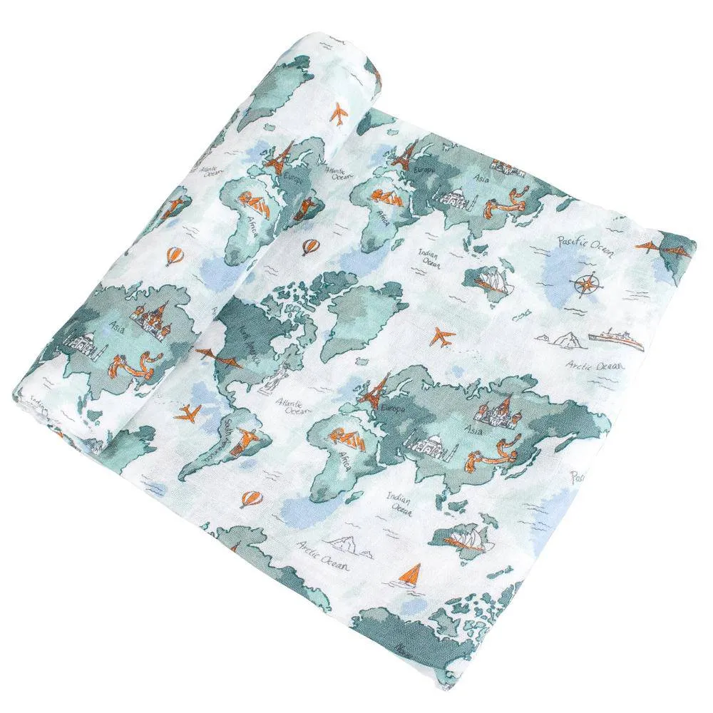 Muslin Swaddle Blanket Set Oh So Soft World Map   Someday