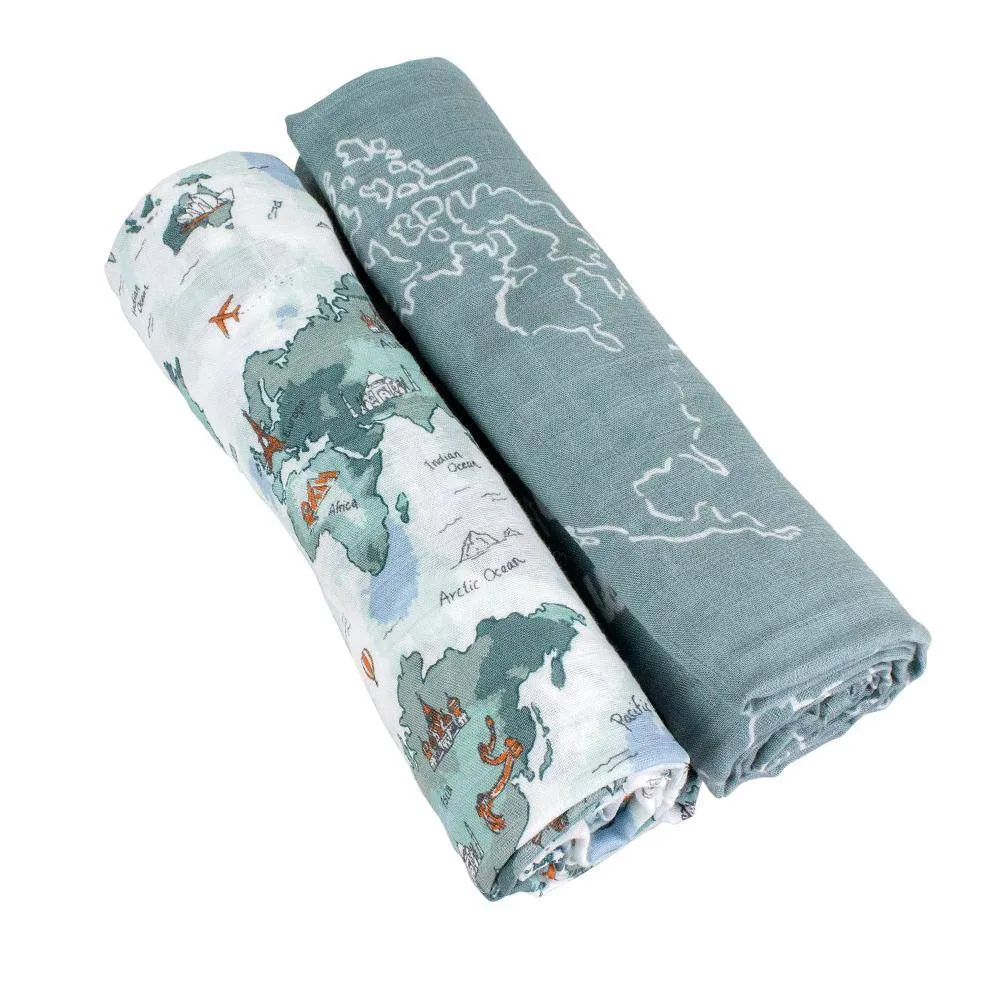 Muslin Swaddle Blanket Set Oh So Soft World Map   Someday