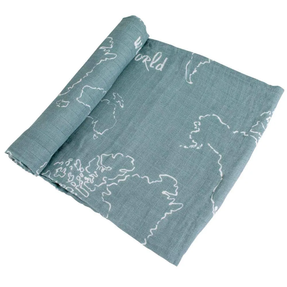 Muslin Swaddle Blanket Set Oh So Soft World Map   Someday