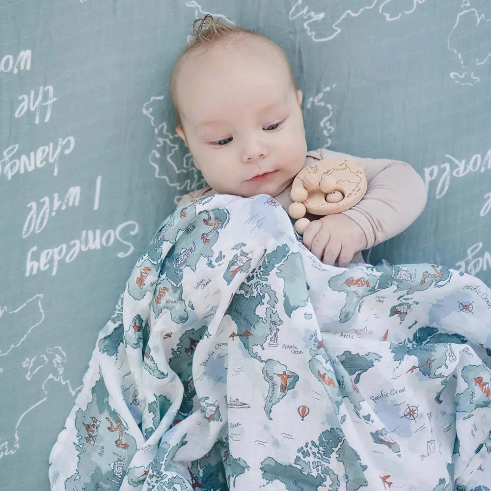 Muslin Swaddle Blanket Set Oh So Soft World Map   Someday