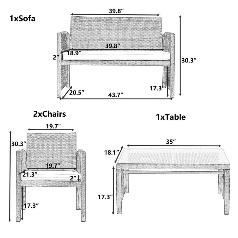 Noele Outdoor Sofa Set 2 Seater, 2 Single seater and 1 Center Table (Silver   White)