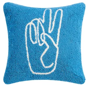 Peace Hand Blue Hook Pillow